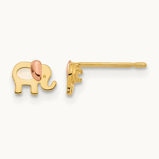 Madi K Two-tone Childrens MOP Elephant Post Earrings, 14K