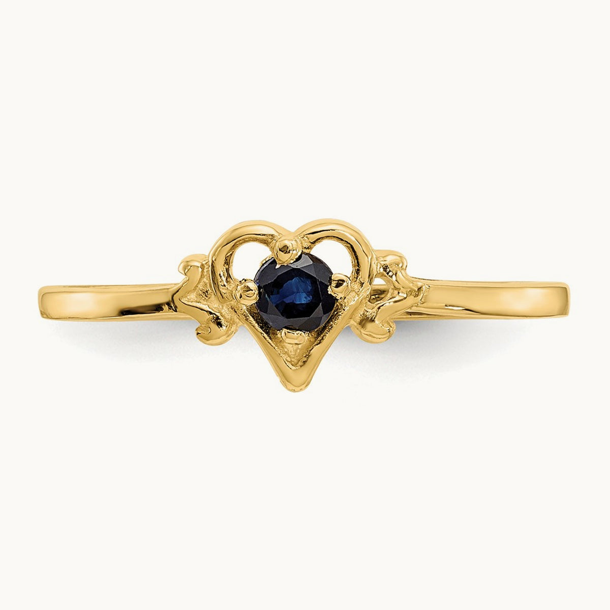 Sapphire Birthstone Heart Ring — 14K Yellow Gold, 7
