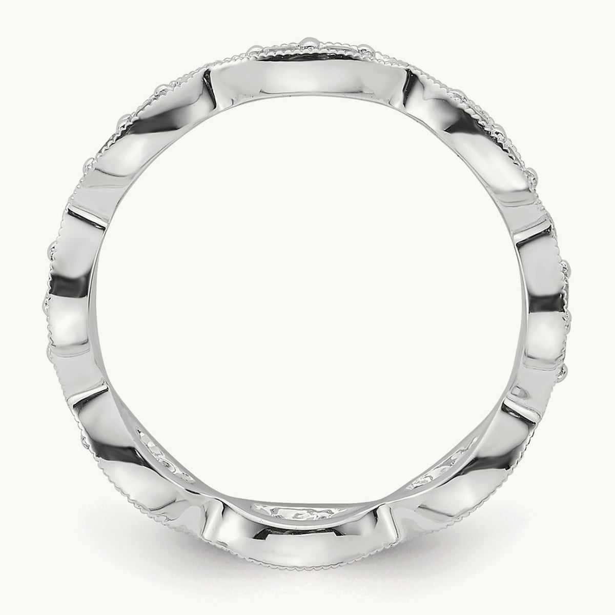 Polished Vintage Pave Diamond Eternity Band, 14K Gold in 14K White Gold
