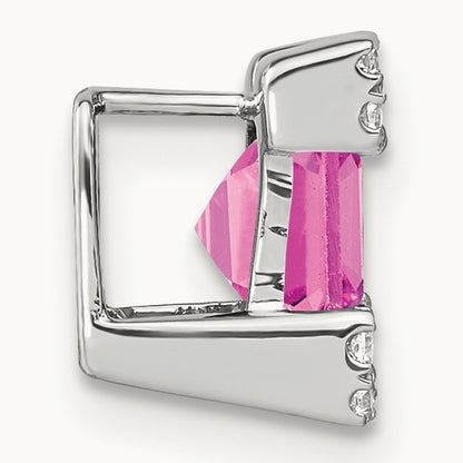 Square Created Pink Sapphire/Diamond Chain Slide, 14K White Gold