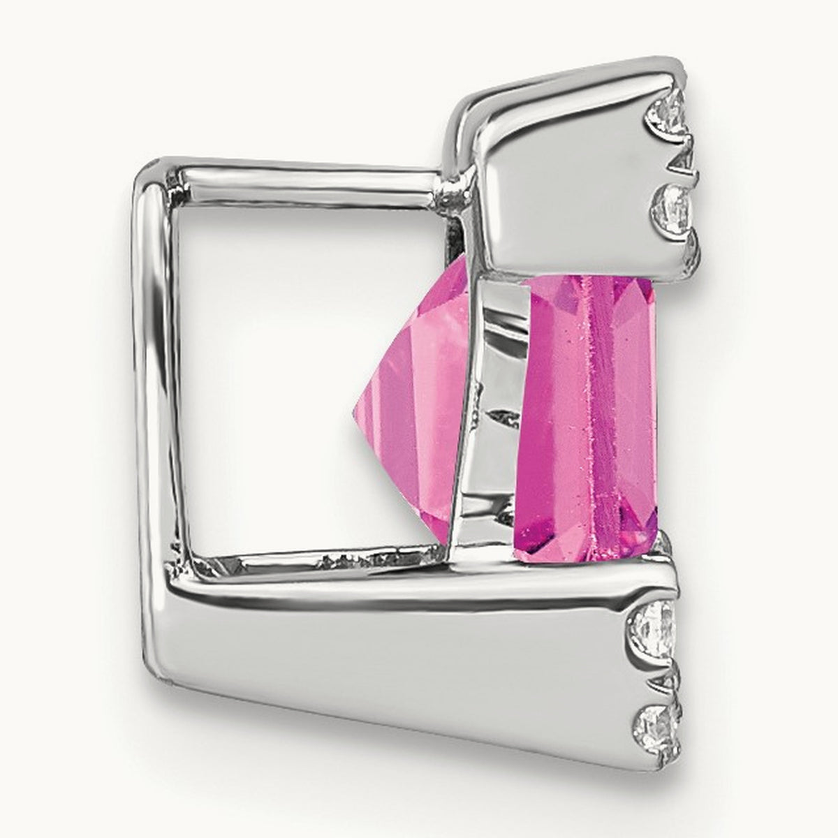 Square Created Pink Sapphire/Diamond Chain Slide, 14K White Gold