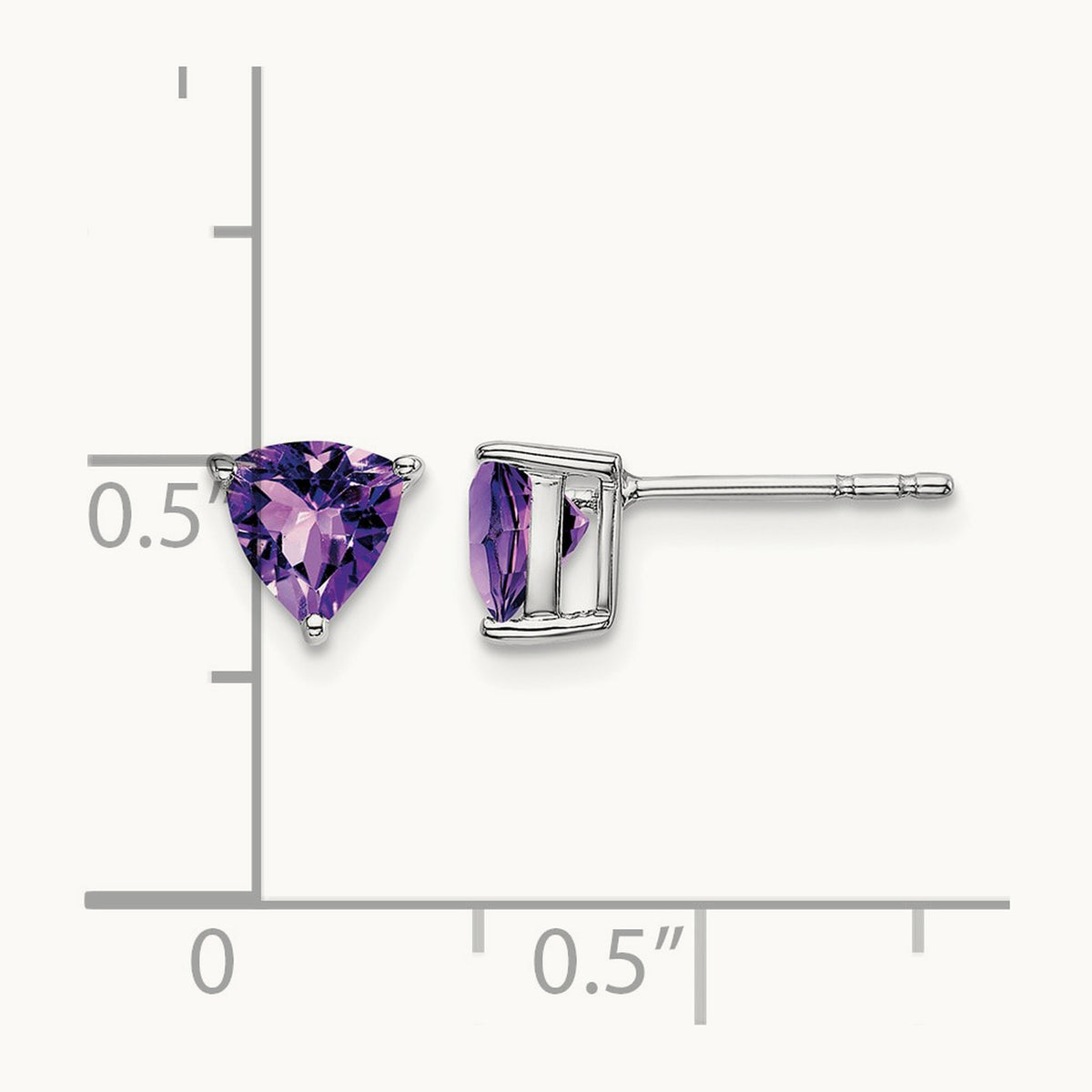 Trillion Amethyst Earrings, 14K White Gold