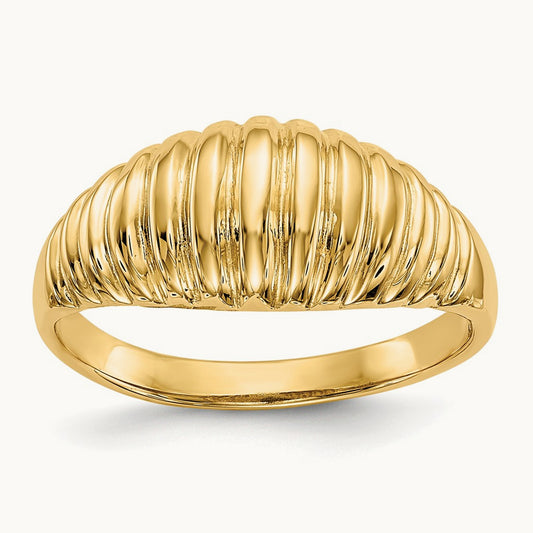 High Polished Ribbed Dome Ring — 14K Yellow Gold, 7