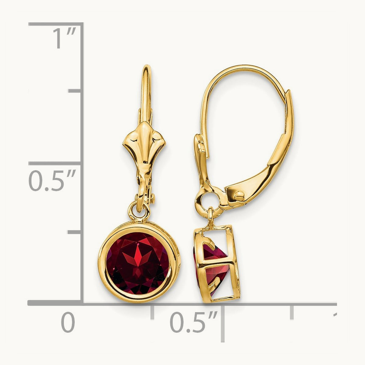 Garnet Leverback Earrings — 14K Yellow Gold