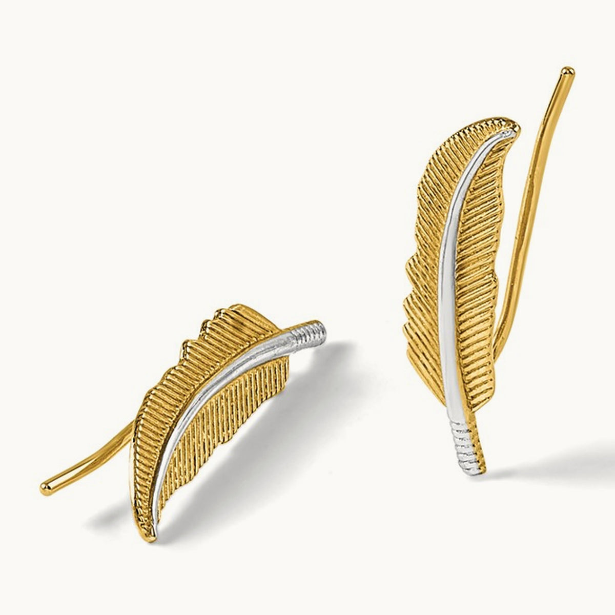 w/Rhodium Polished Feather Ear Climber Earrings, 14K — Leslie's