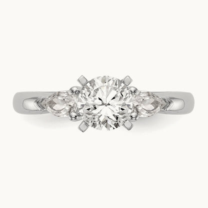 3-Stone Diamond Semi-Mount Peg Set Engagement Ring, 14K White Gold