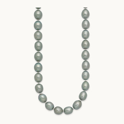 8- Grey Rice Freshwater Cultured Pearl Necklace, 14K White Gold