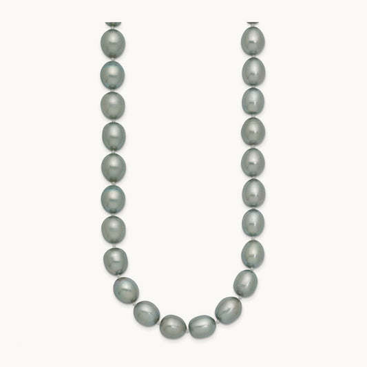 8- Grey Rice Freshwater Cultured Pearl Necklace, 14K White Gold