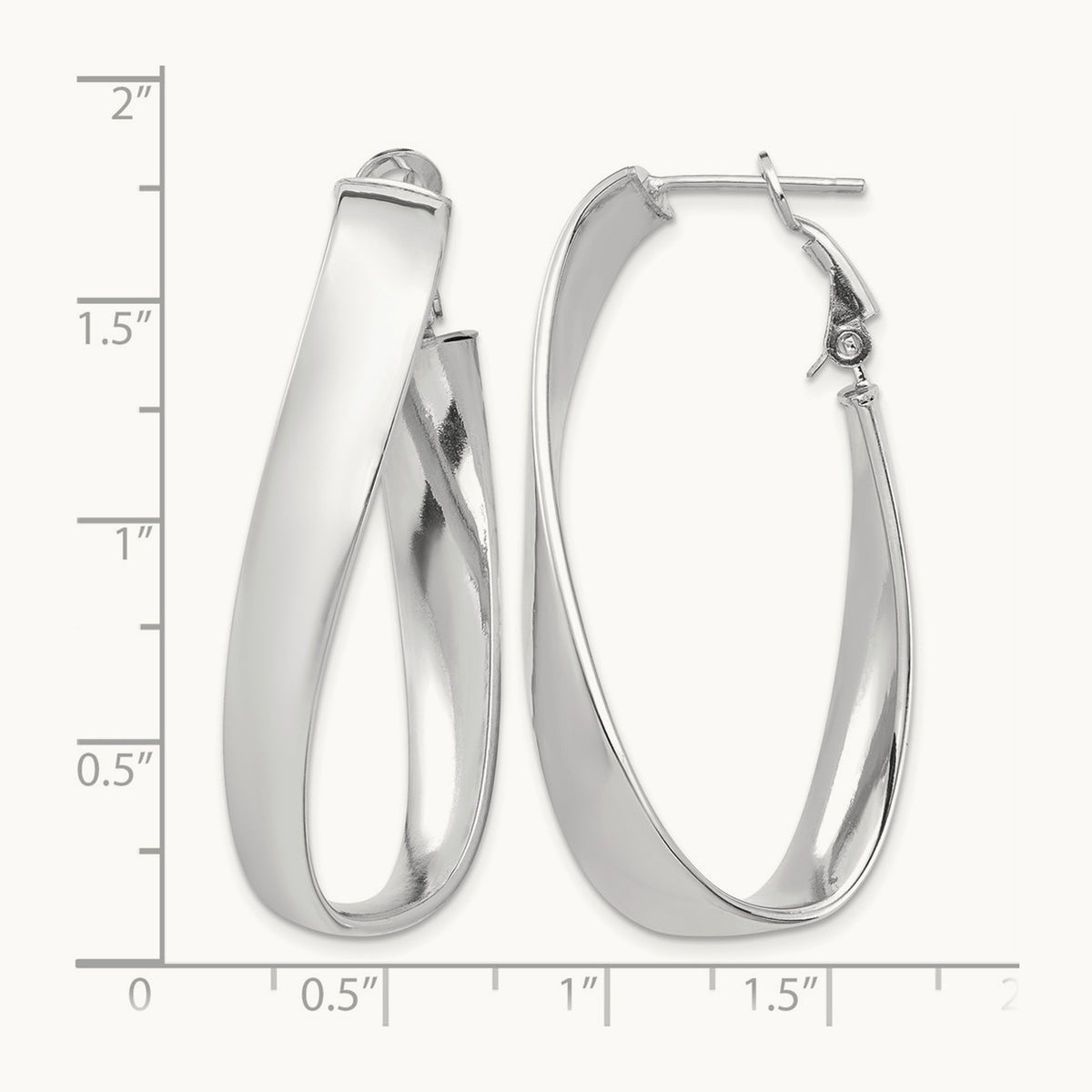 Polished Twisted Omega Back Oval Hoop Earrings — 14K White Gold, 7mm