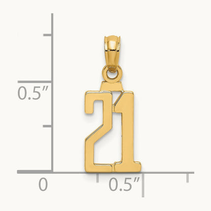 Polished Number 21 Pendant — 14K Yellow Gold