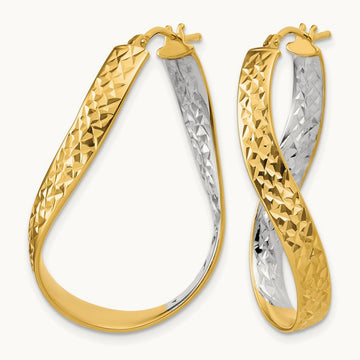 w/Rhodium Polished/Diamond-cut Twist In and Out Hoop Earrings, 14K — Leslie's