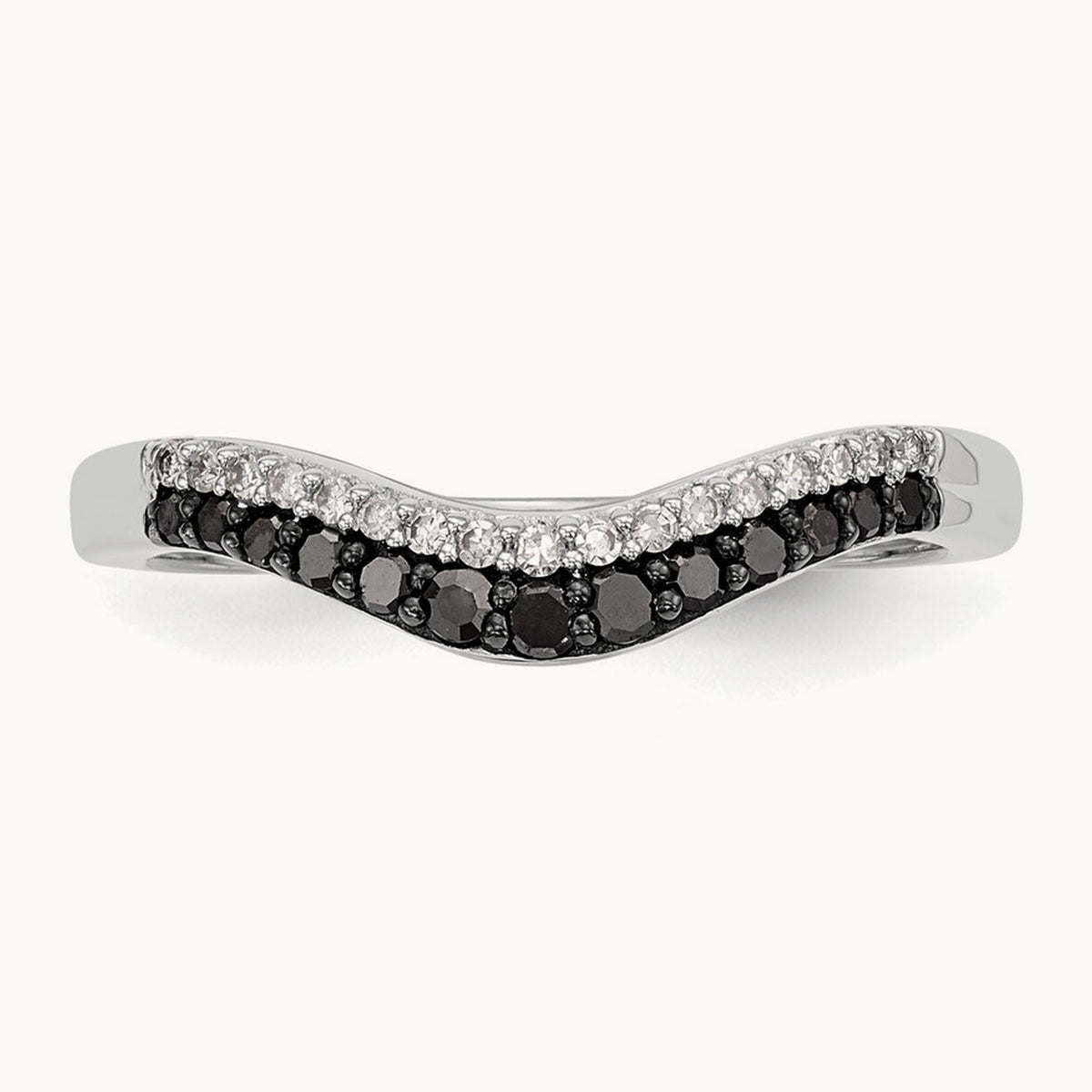 Black and White Diamond Band, 14K White Gold