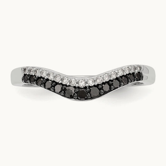 Black and White Diamond Band, 14K White Gold