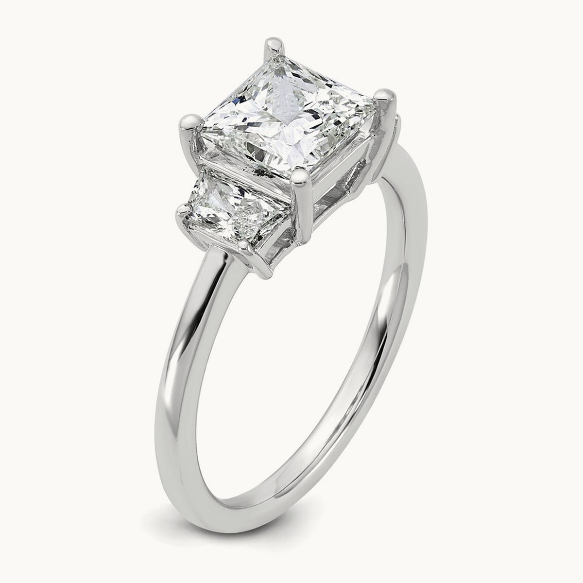 Princess & Trapezoid Engagement Ring — 14K White Gold, 2 ct, 7