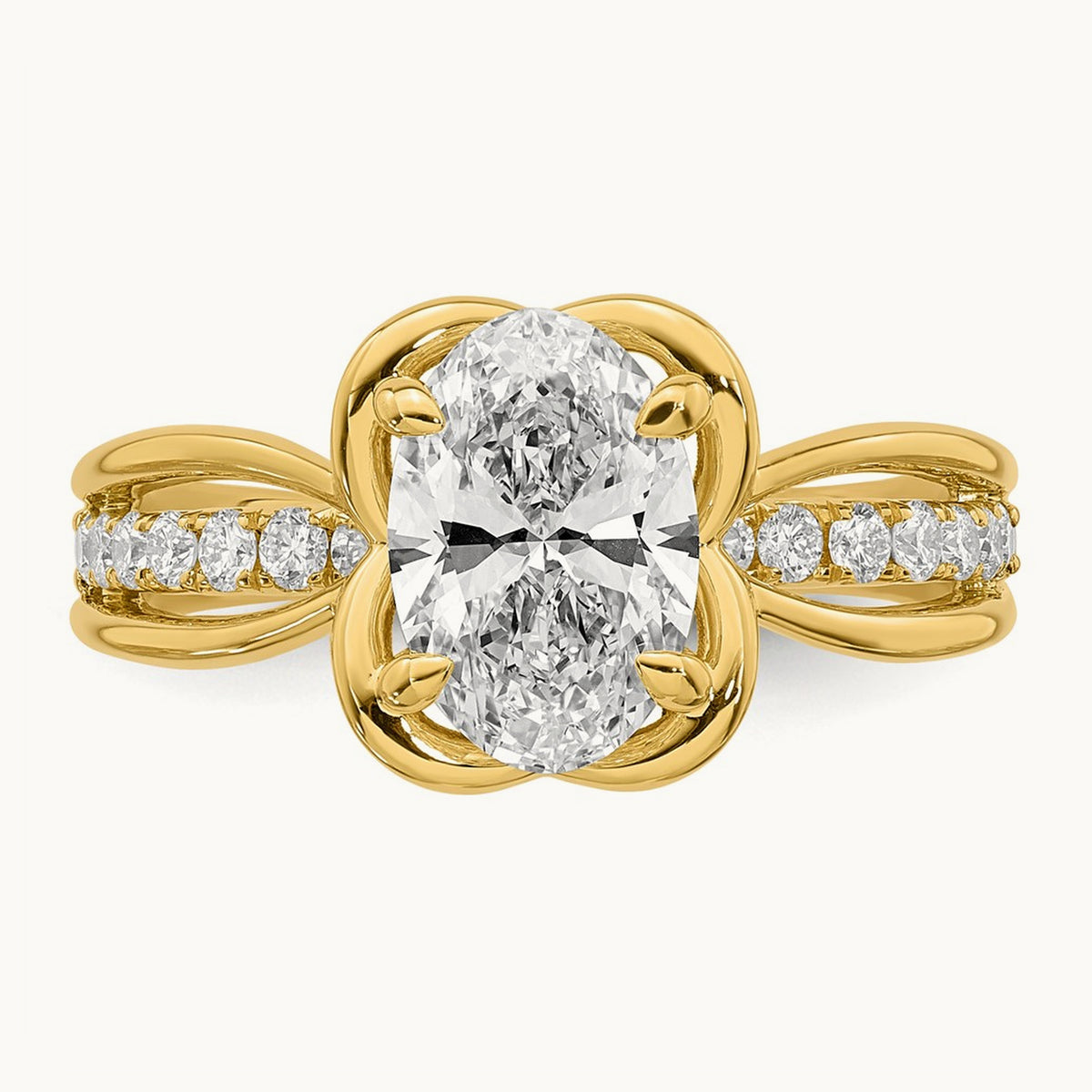 Certified Oval Center Lab Grown Diamond VS+ F+ Ring, 14K Yellow Gold
