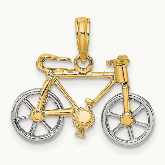 3-D Bicycle w/ Moveable Tires Charm, 14K Two-tone