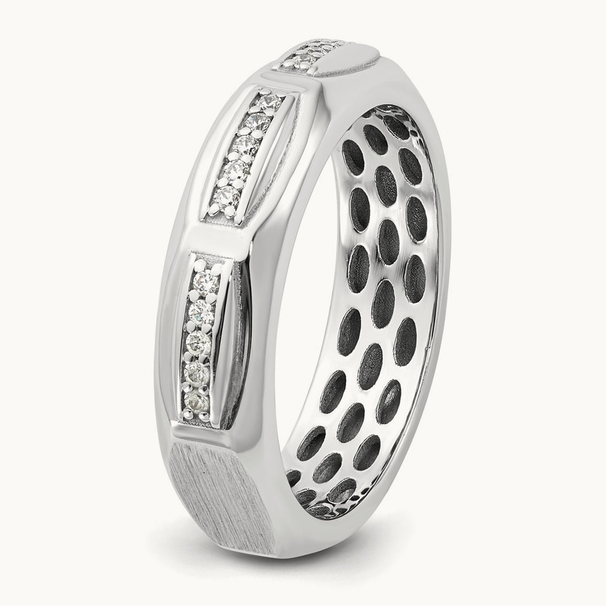 IB Goodman Mens Satin Complete 1/8ct Diamond Ring, 14K White Gold
