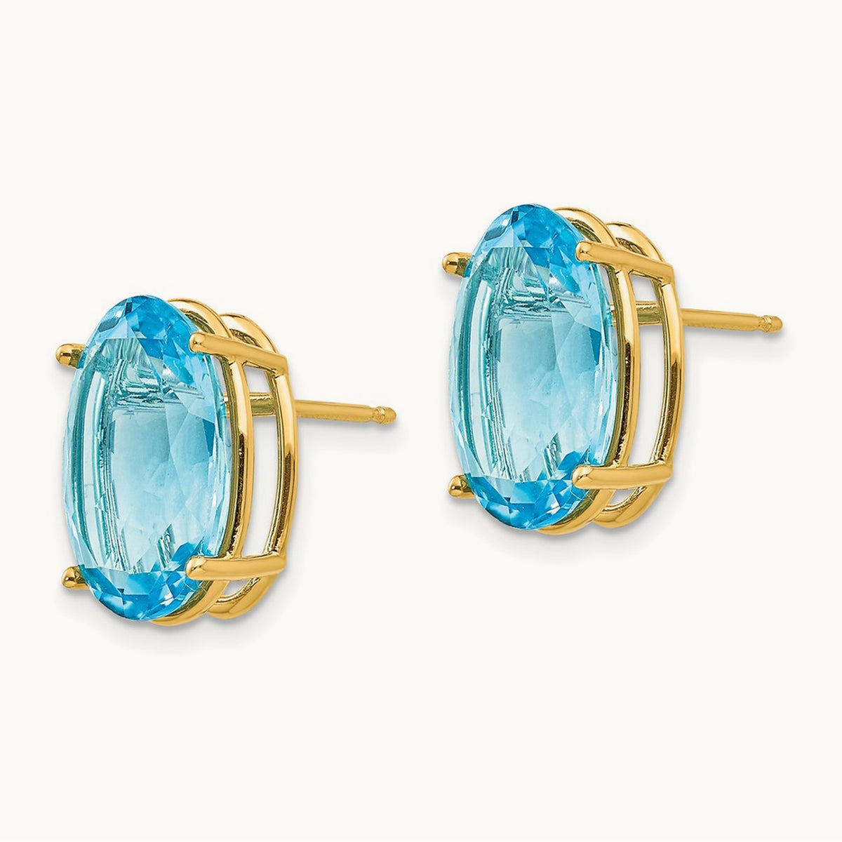 14x10mm Oval Blue Topaz Earrings, 14K