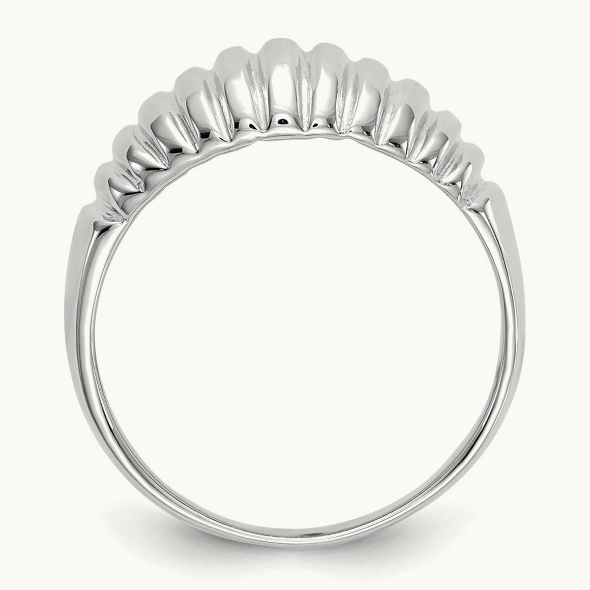 High Polished Ribbed Dome Ring — 14K White Gold, 7