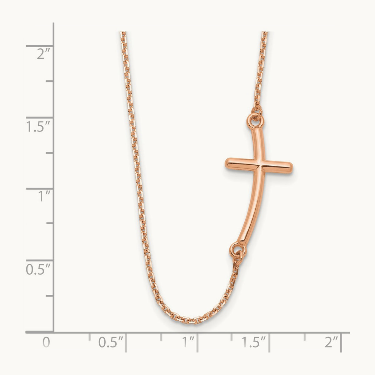 Large Sideways Curved Cross Necklace — 14K Rose Gold
