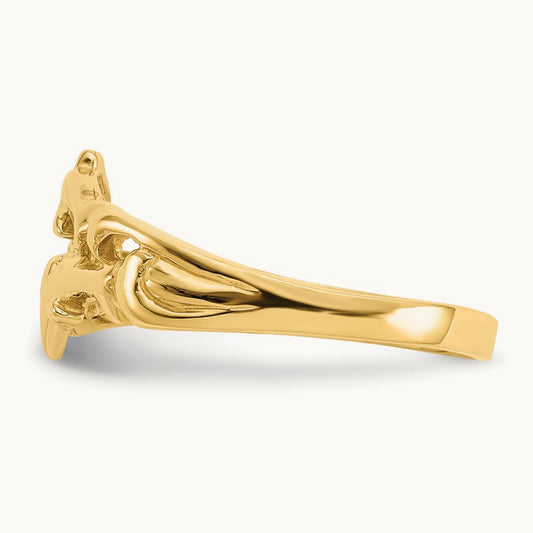 Double Dolphins with Waves Ring, 14K