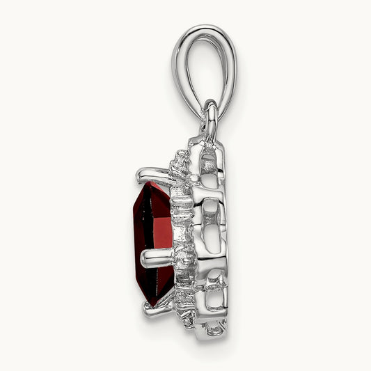 Garnet and Diamond Scalloped Pendant, 14K White Gold