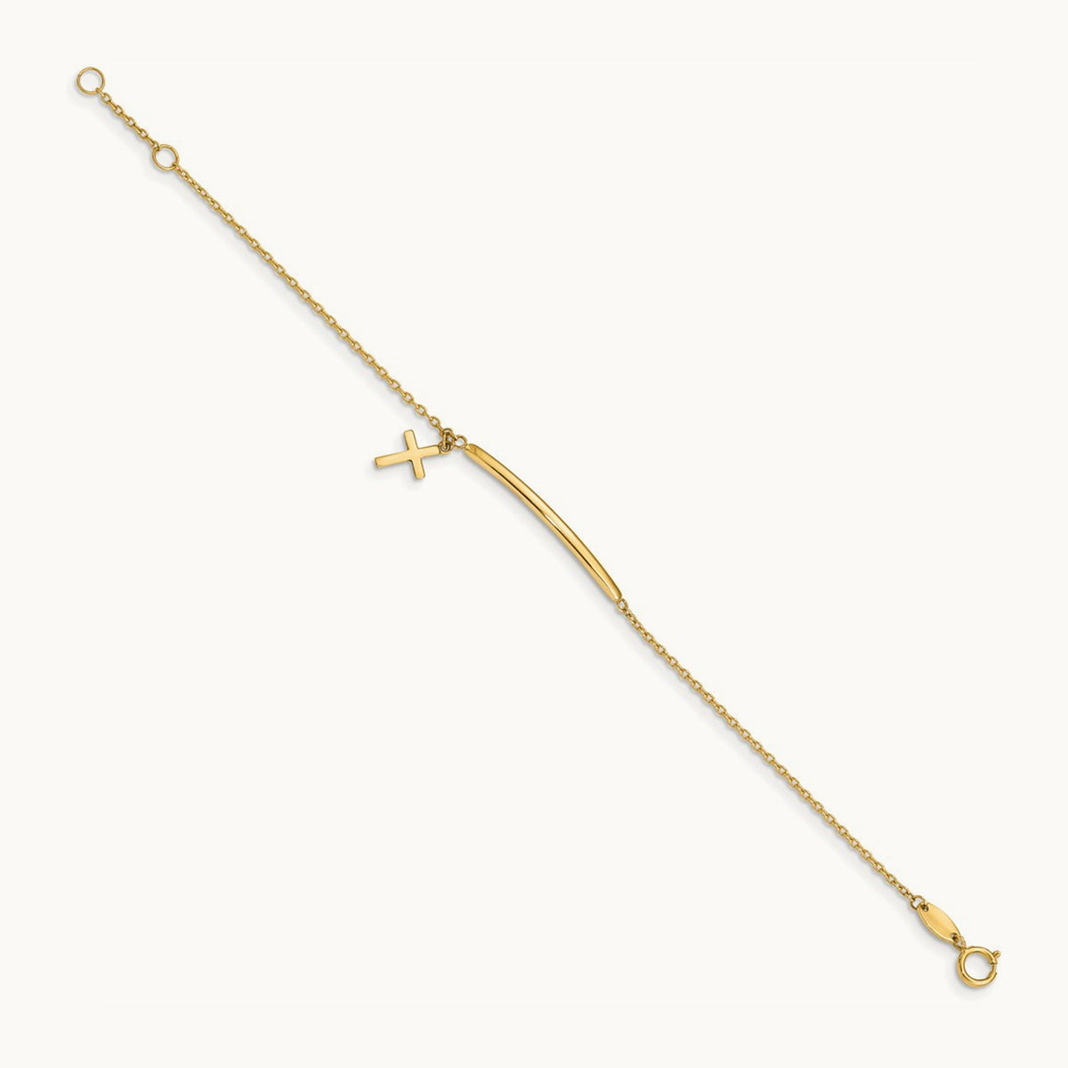 Children's Polished Dangle Cross w/.5in ext. Bracelet, 14K