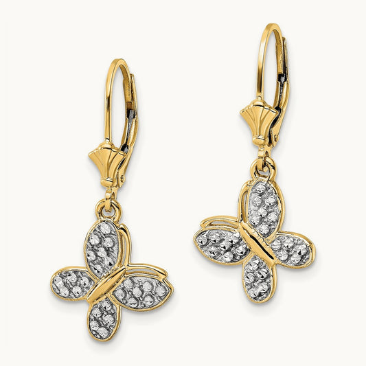 & White Rhodium D/C Fancy Butterfly Earrings, 14K