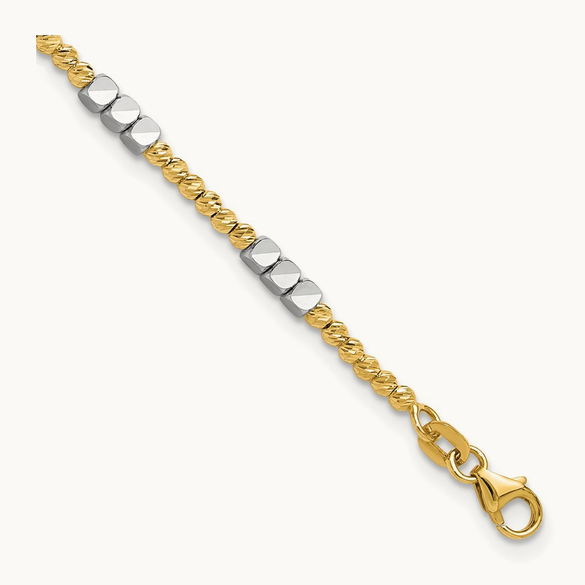 Diamond-cut Beaded 7.5in Bracelet, 14K Two-tone