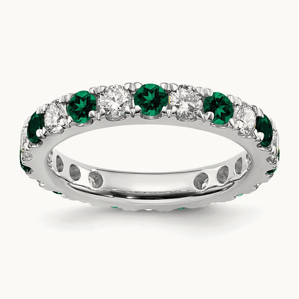 Created Emerald Eternity Band — 14K White Gold, 3.25 mm