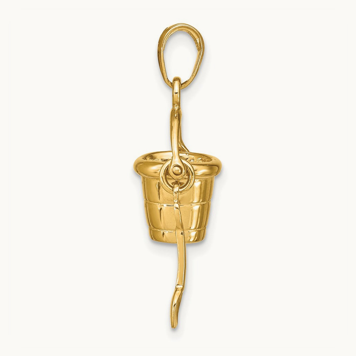 Polished 3-D Moveable Pail and Shovel Pendant, 14K