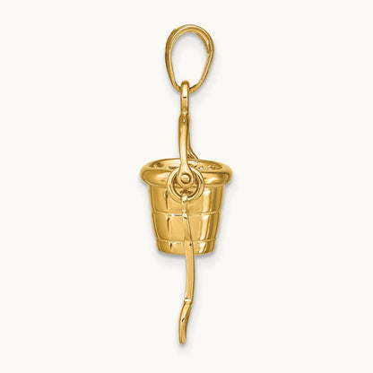 Polished 3-D Moveable Pail and Shovel Pendant, 14K