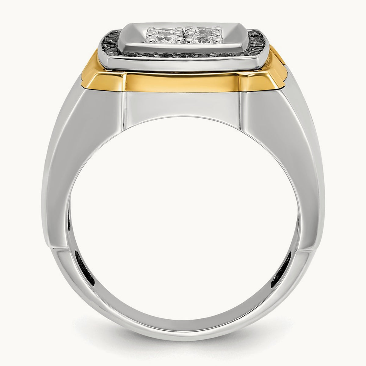 14ktt IBGoodman Men's Polished Black & White Dia Square Cluster Ring