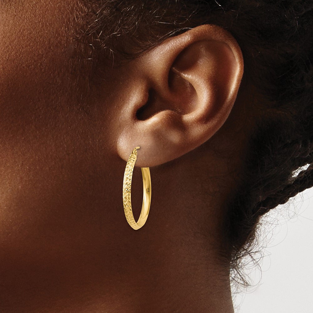 Knife Edge Diamond-cut Hollow Hoop Earrings — 2.5x25mm