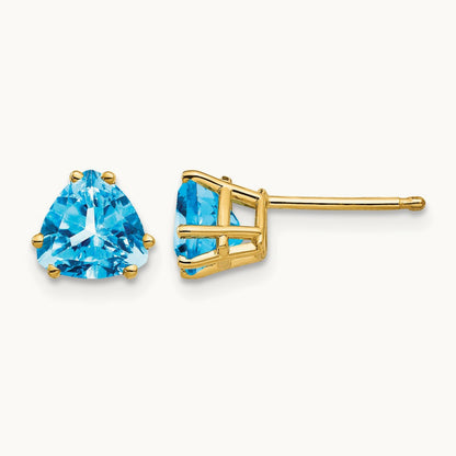 Trillion Blue Topaz Earrings, 6mm, 14K