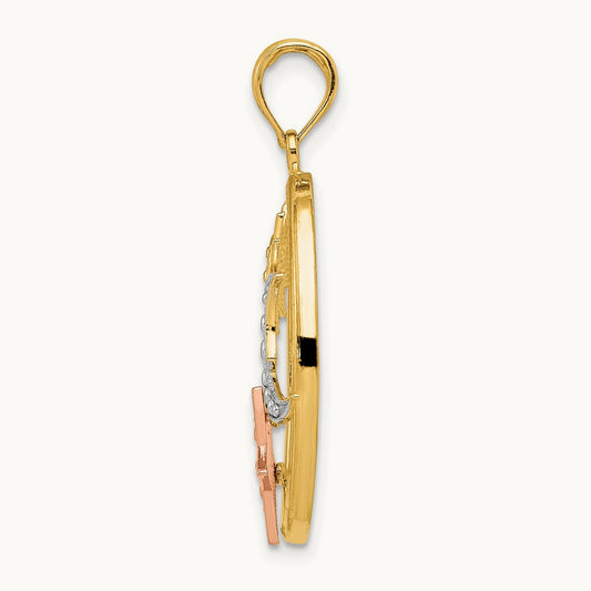 w/White Rhodium Sun, Moon and Star Oval Pendant, 14K Two-tone