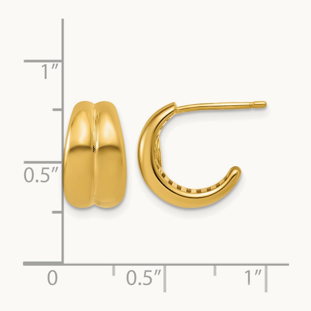 Polished Grooved J-Hoop Post Earrings, 14K — Leslie's