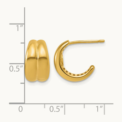 Polished Grooved J-Hoop Post Earrings, 14K — Leslie's