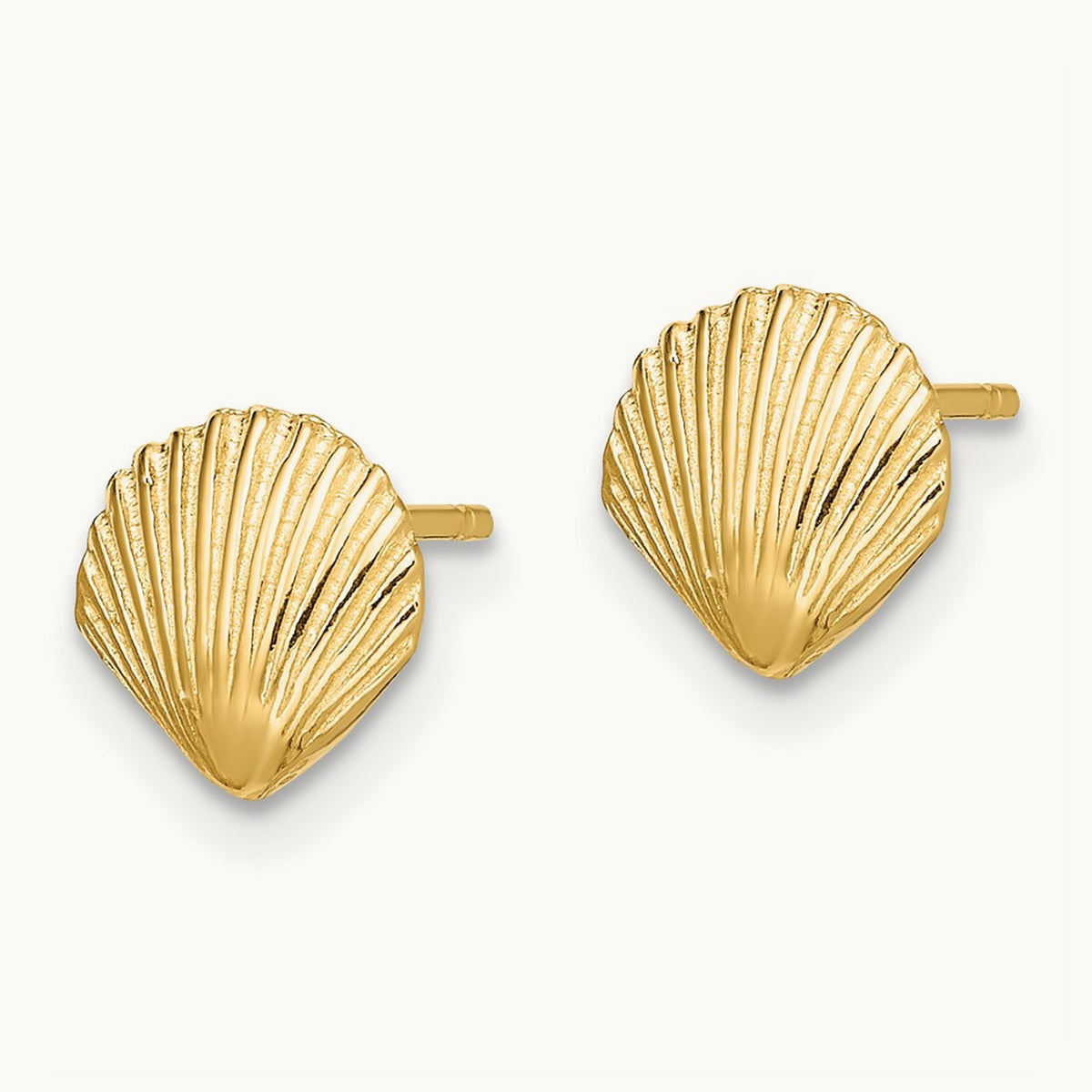 Scallop Shell Post Earrings — 14K Yellow Gold, 8mm