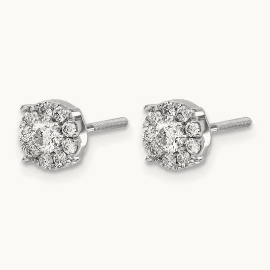 Cluster Diamond Screw Back Post Earrings, 14K White Gold