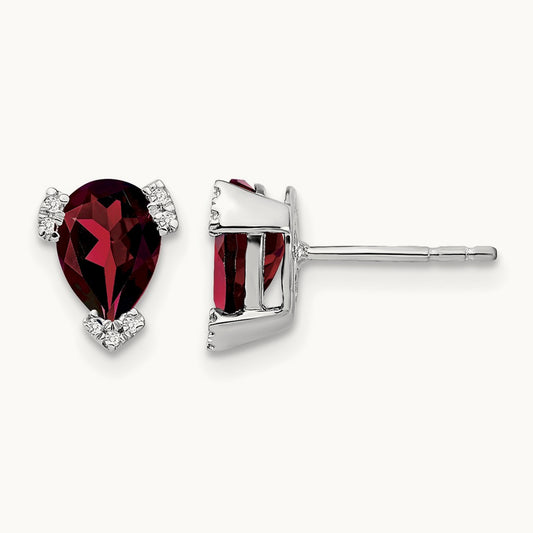 Pear Garnet and Diamond Earrings, 14K White Gold