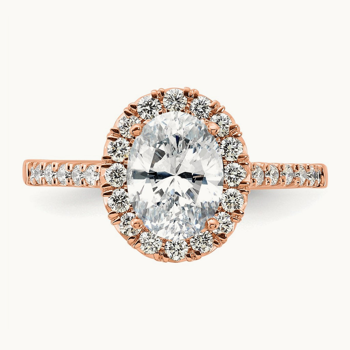 Oval Semi-Mount Halo Engagement Ring, 0.25-0.50 ct tw Lab-Grown Diamond — 1/2 ct (holds 1 1/2 ct center) · VS/SI (Great), 14K Rose Gold, 7