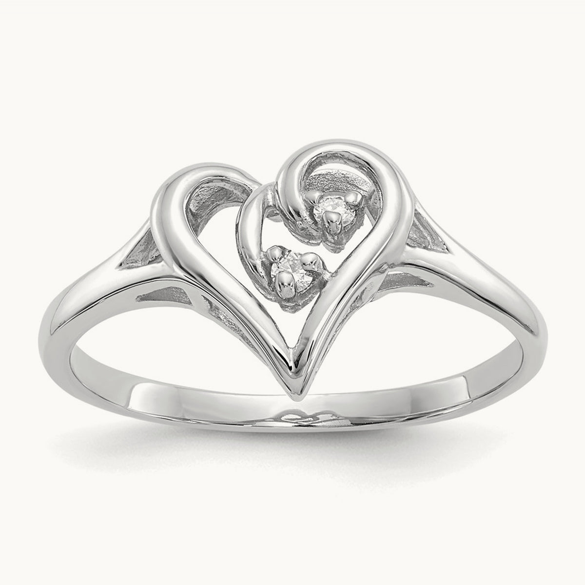 Polished AA Diamond Heart Ring, 14K White Gold