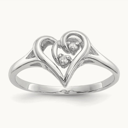 Polished AA Diamond Heart Ring, 14K White Gold