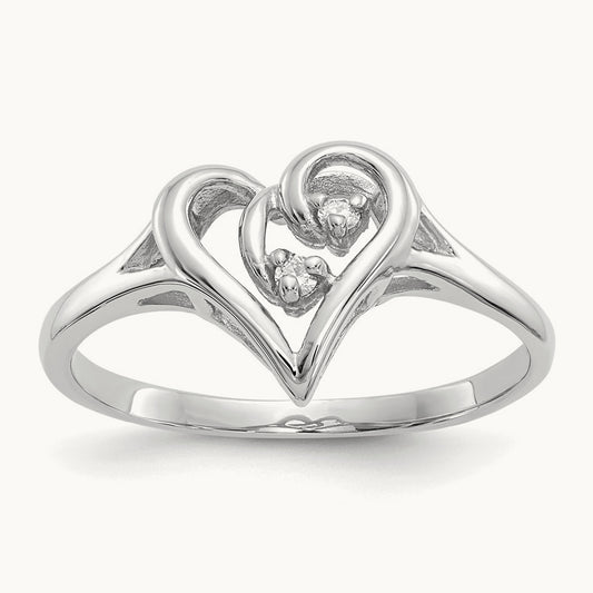 Polished AA Diamond Heart Ring, 14K White Gold
