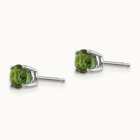 Green Tourmaline Earrings, 14K White Gold