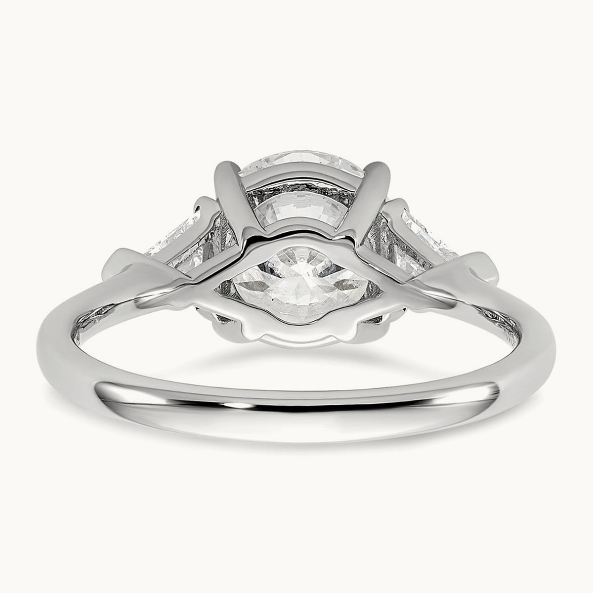 1/2ct Lab Grown Dia VS/SI+ G+ Triangle 2ct Round Semi 3 Stone Eng Ring, 14K White Gold