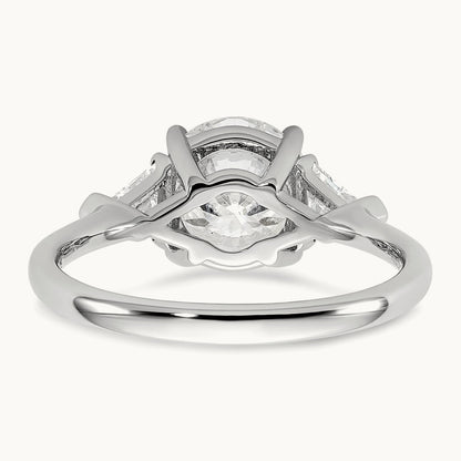 1/2ct Lab Grown Dia VS/SI+ G+ Triangle 2ct Round Semi 3 Stone Eng Ring, 14K White Gold