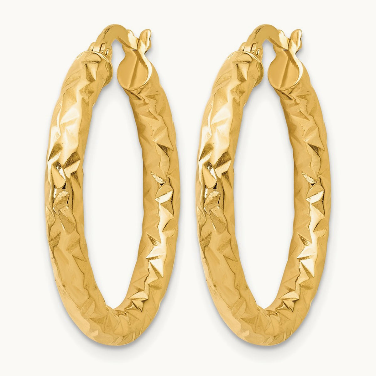 ForeverLite Polished and Textured Hoop Earrings — Leslie's — 14K Yellow Gold, 25mm