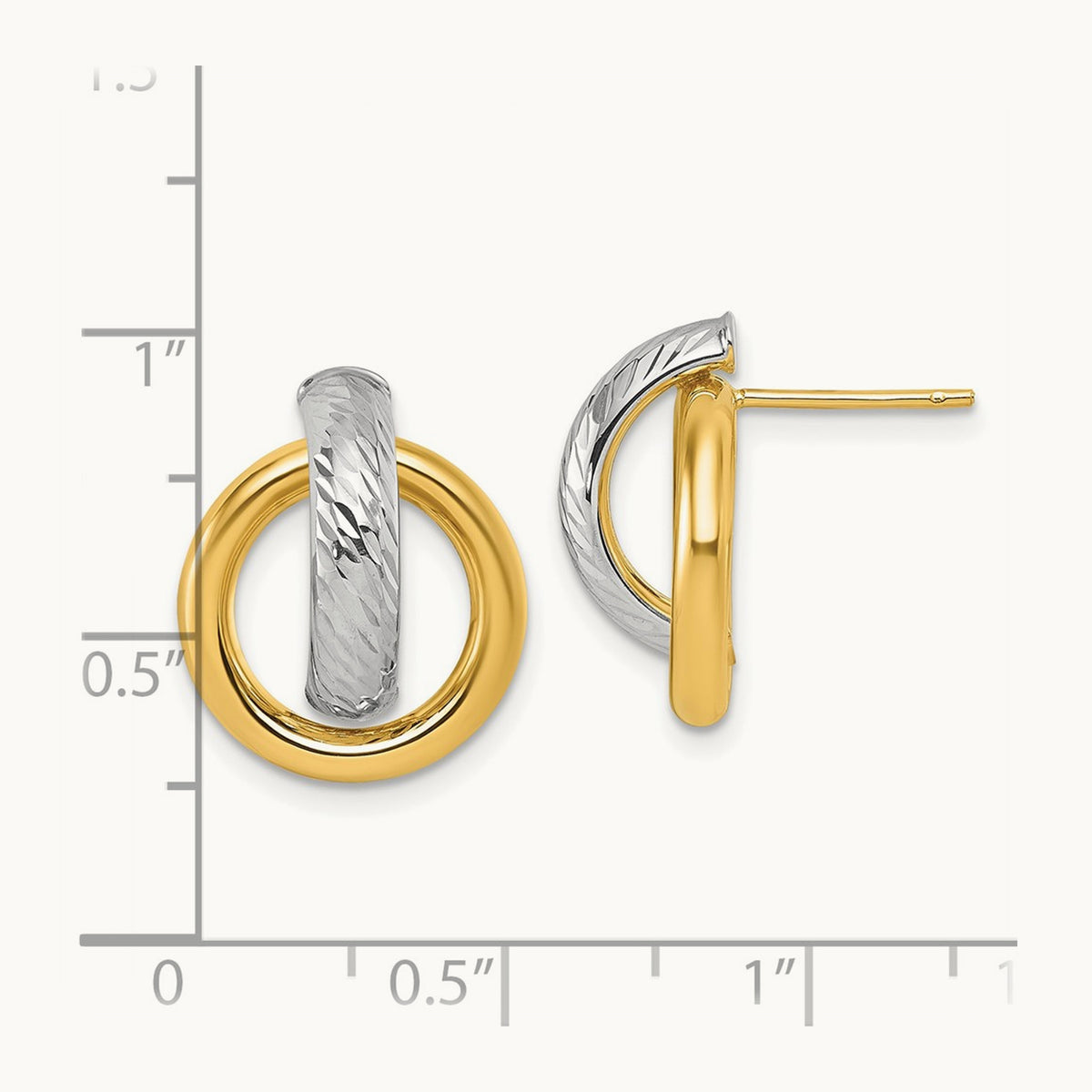Polished and D/C Post Earrings, 14K with White Rhodium